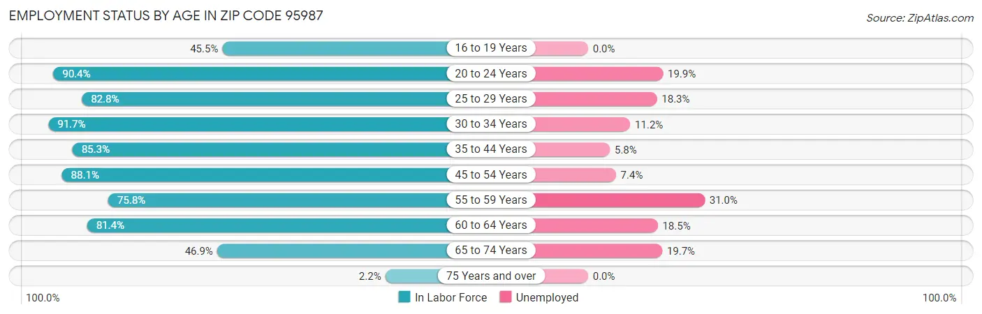 Employment Status by Age in Zip Code 95987