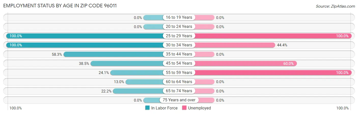 Employment Status by Age in Zip Code 96011