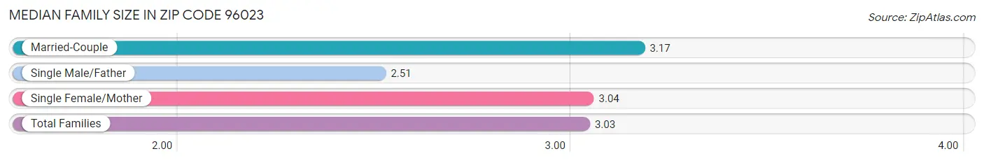 Median Family Size in Zip Code 96023