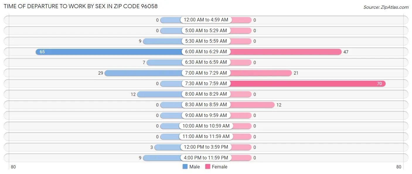 Time of Departure to Work by Sex in Zip Code 96058