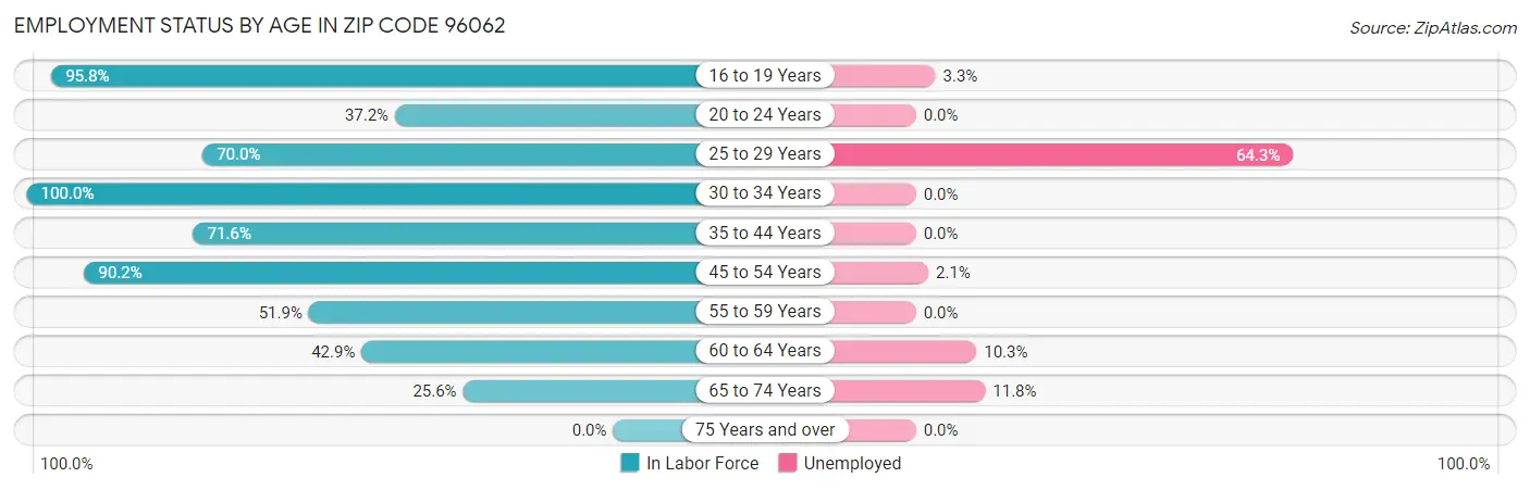 Employment Status by Age in Zip Code 96062