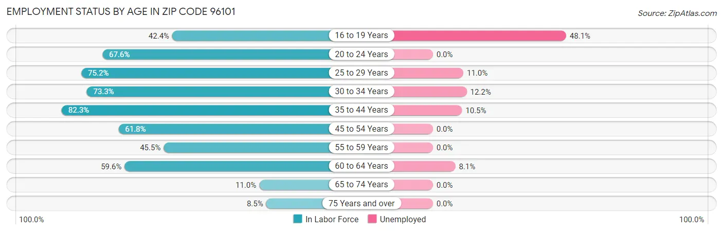 Employment Status by Age in Zip Code 96101