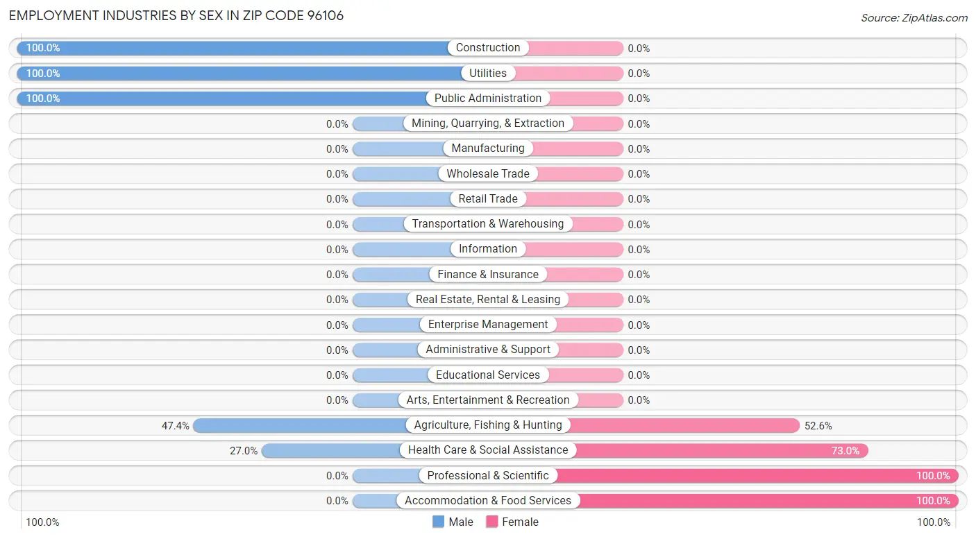 Employment Industries by Sex in Zip Code 96106