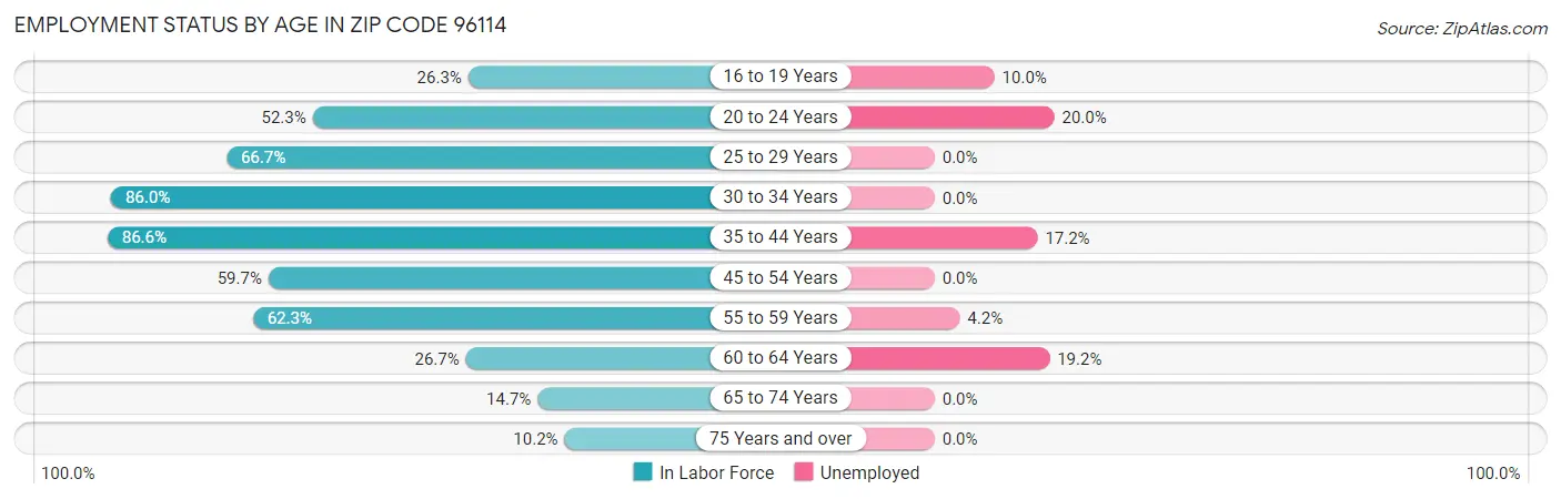 Employment Status by Age in Zip Code 96114