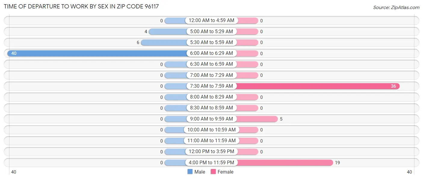 Time of Departure to Work by Sex in Zip Code 96117