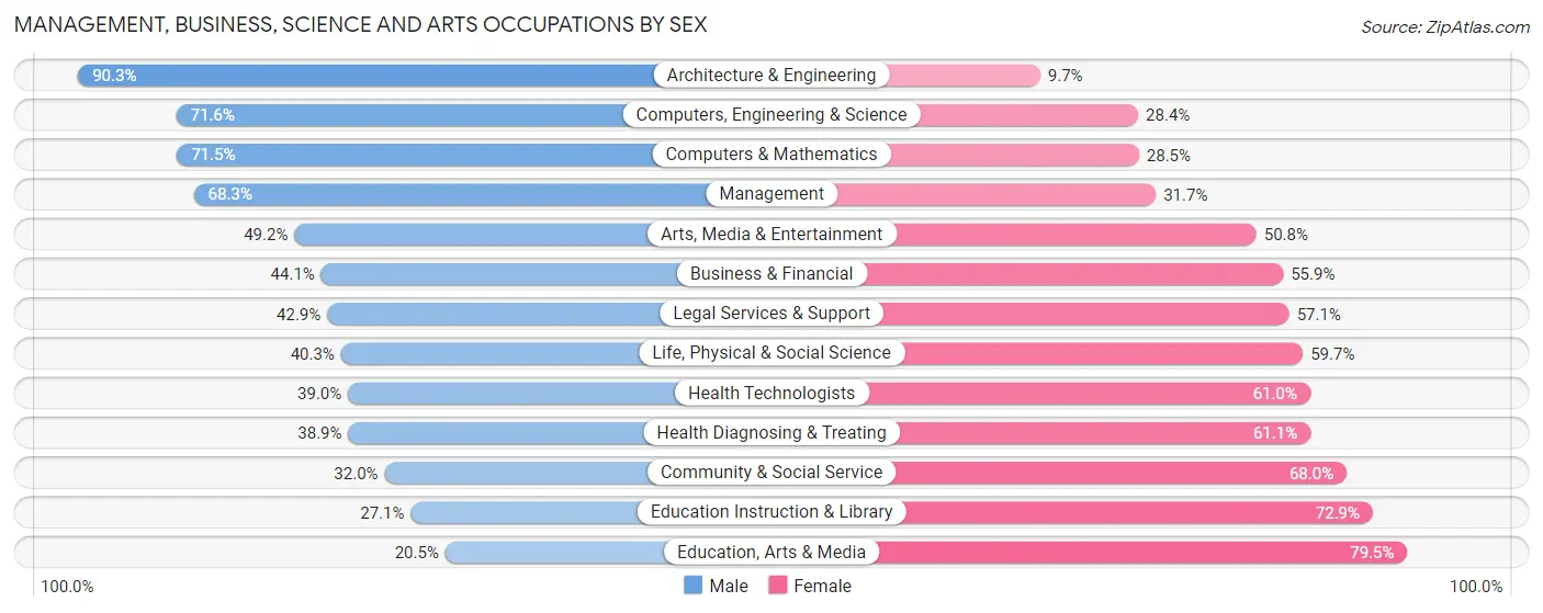 Management, Business, Science and Arts Occupations by Sex in Zip Code 96734