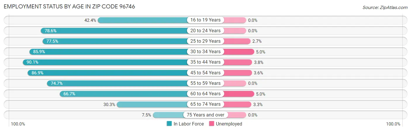 Employment Status by Age in Zip Code 96746