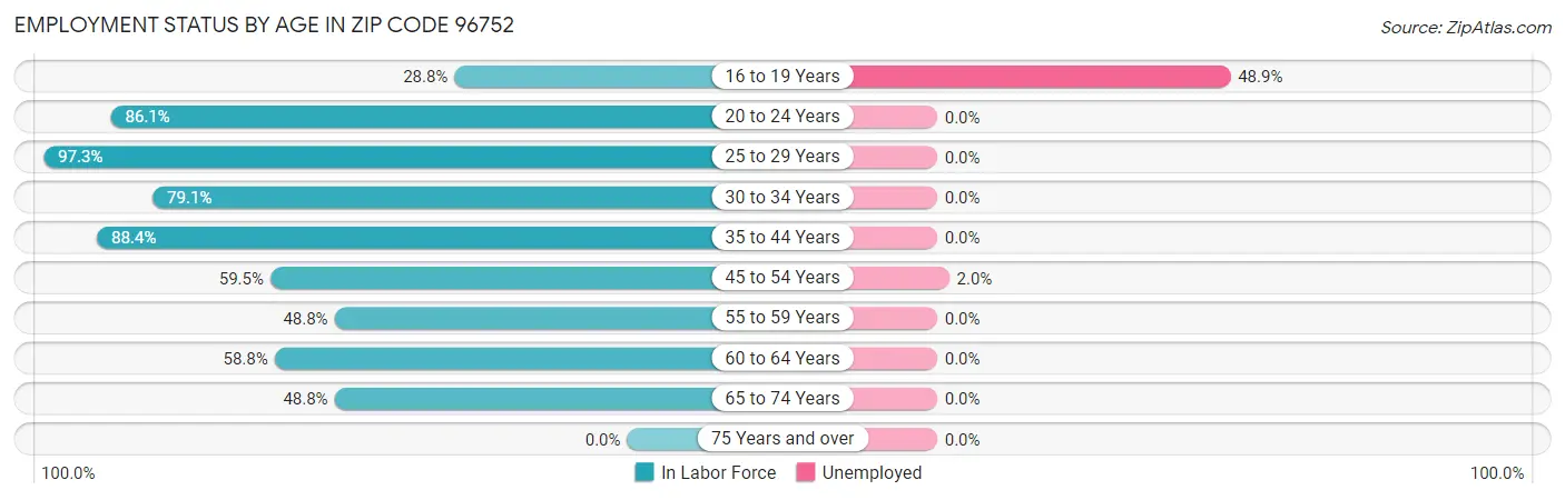 Employment Status by Age in Zip Code 96752