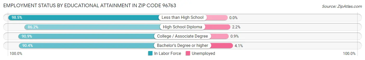 Employment Status by Educational Attainment in Zip Code 96763