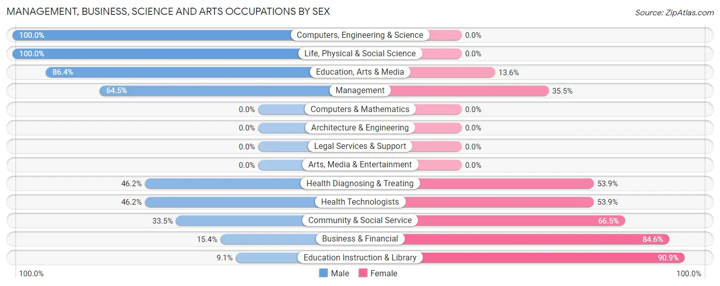 Management, Business, Science and Arts Occupations by Sex in Zip Code 96763