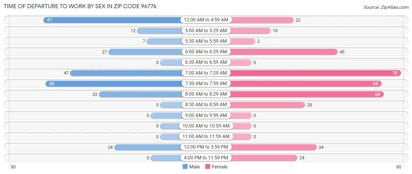 Time of Departure to Work by Sex in Zip Code 96776