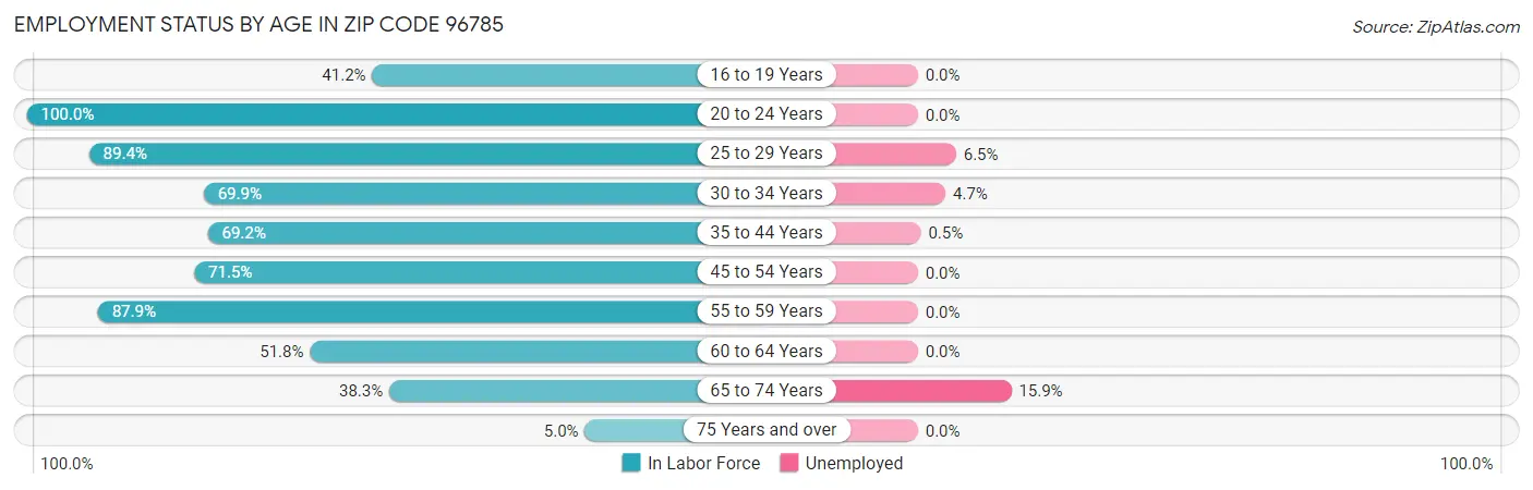 Employment Status by Age in Zip Code 96785