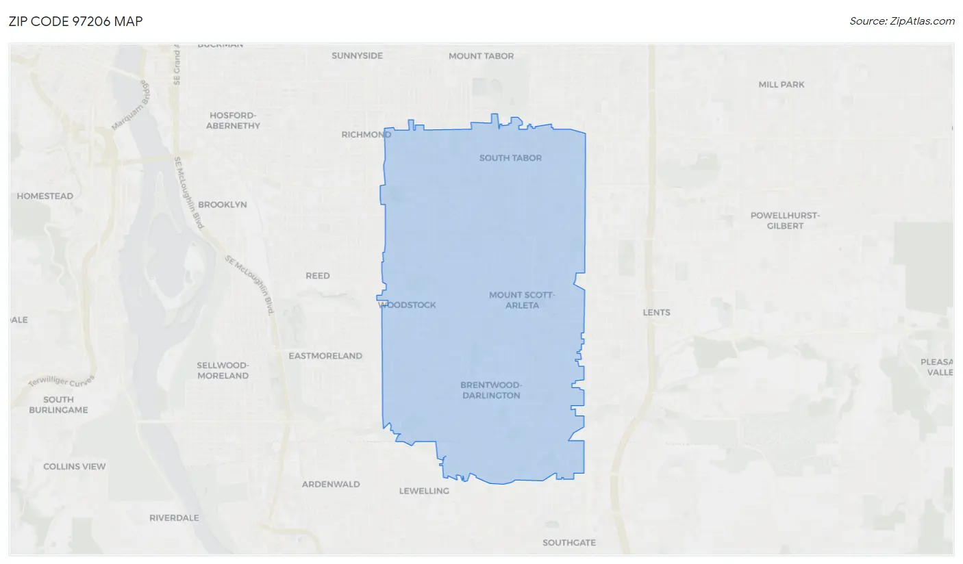 Zip Code 97206 Map