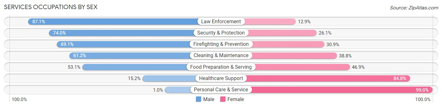 Services Occupations by Sex in Zip Code 97303