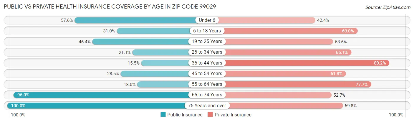 Public vs Private Health Insurance Coverage by Age in Zip Code 99029