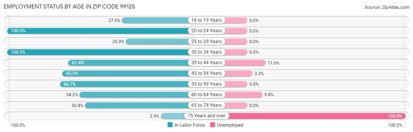Employment Status by Age in Zip Code 99125