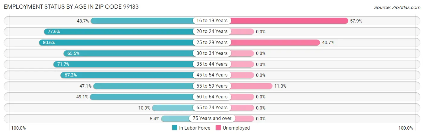 Employment Status by Age in Zip Code 99133