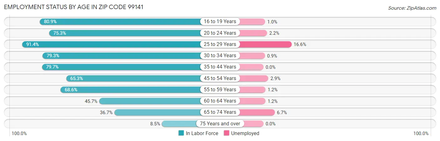 Employment Status by Age in Zip Code 99141