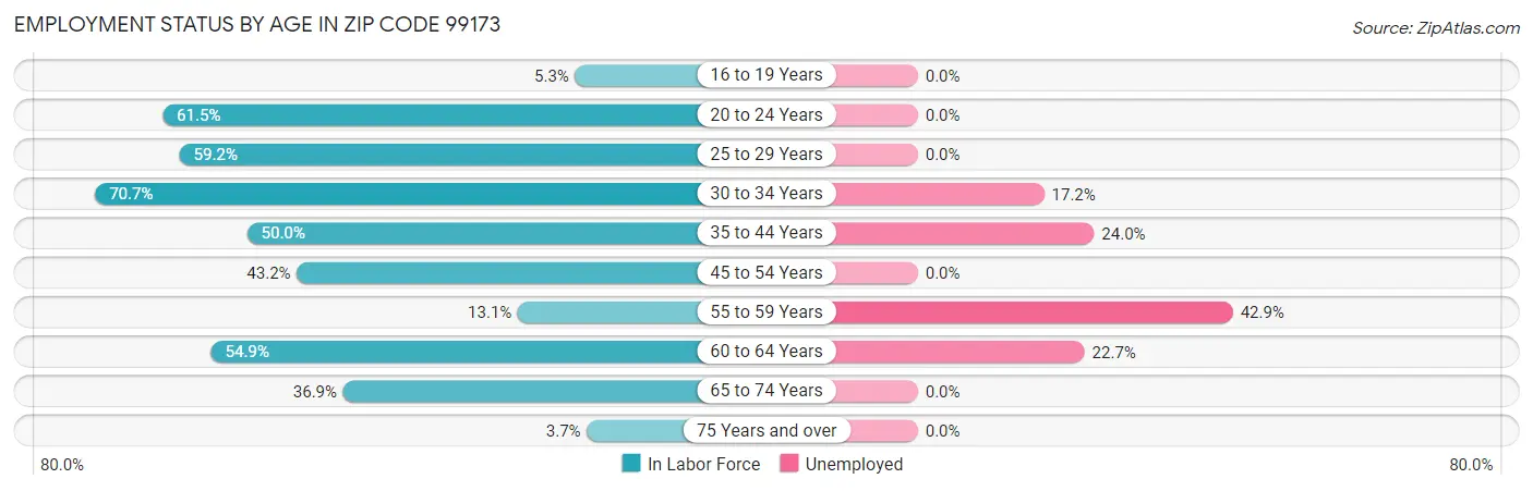 Employment Status by Age in Zip Code 99173