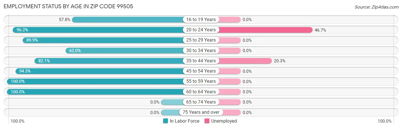 Employment Status by Age in Zip Code 99505