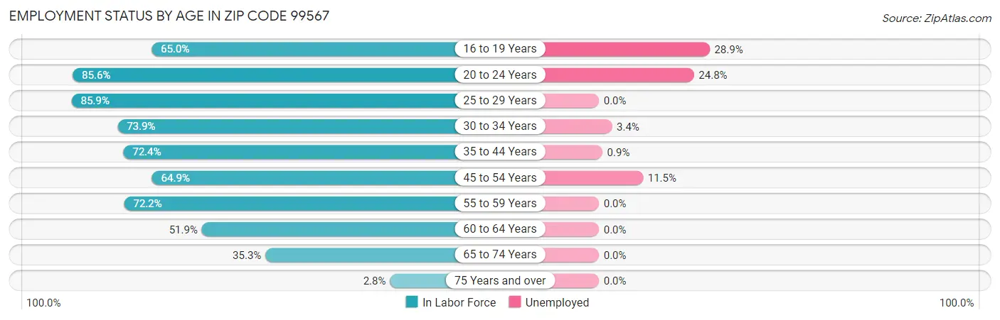 Employment Status by Age in Zip Code 99567