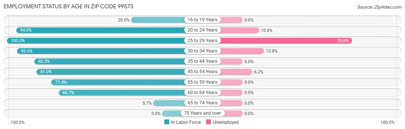 Employment Status by Age in Zip Code 99573