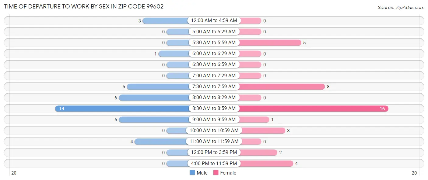 Time of Departure to Work by Sex in Zip Code 99602
