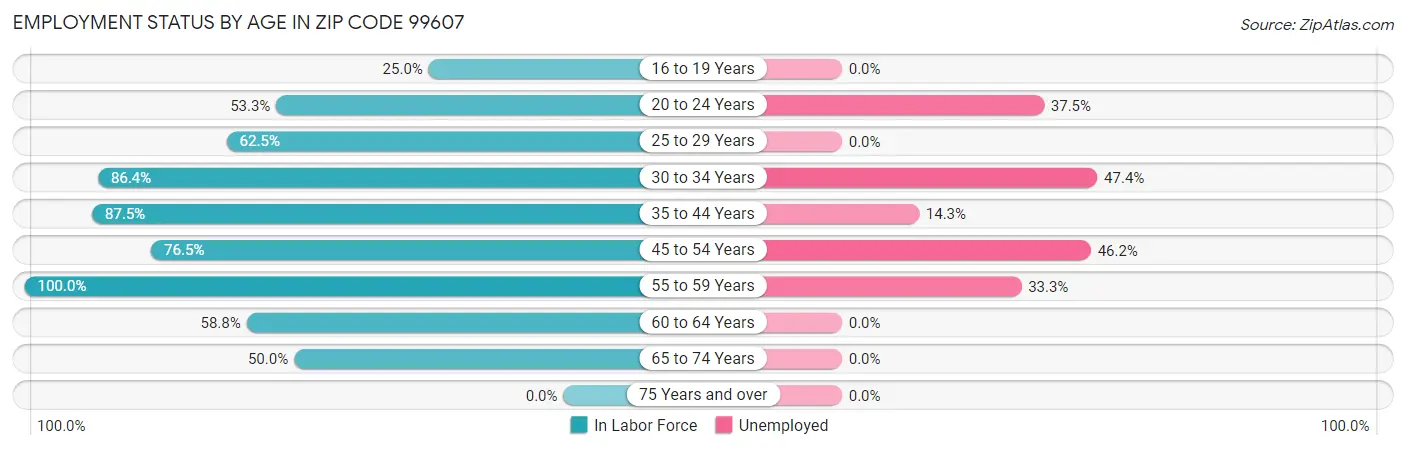 Employment Status by Age in Zip Code 99607