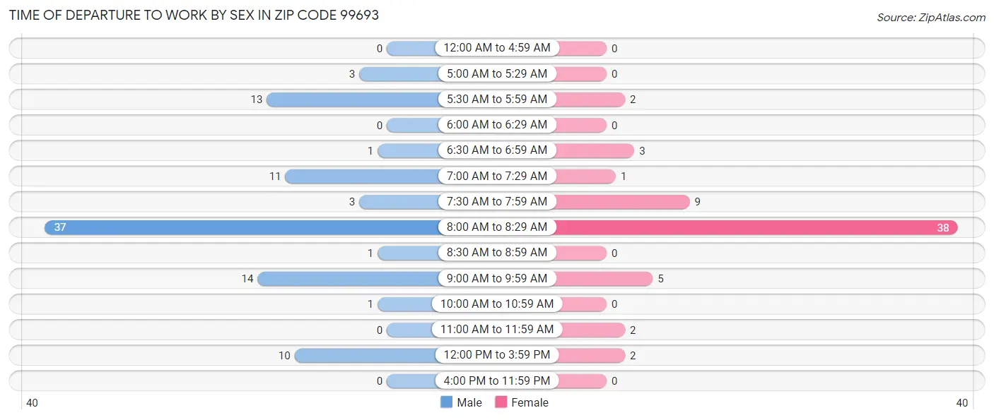 Time of Departure to Work by Sex in Zip Code 99693