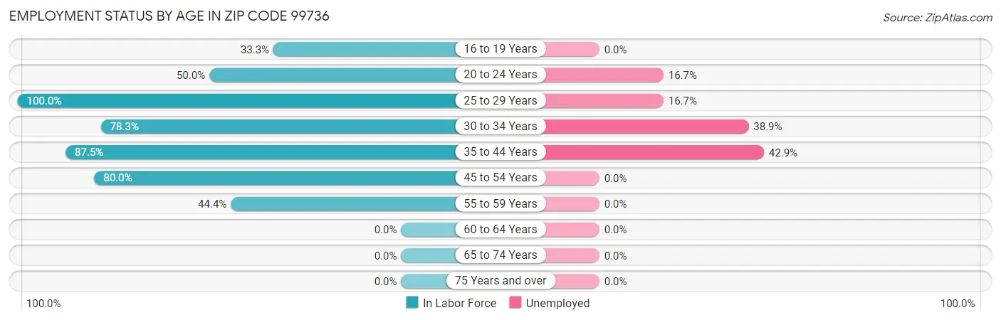 Employment Status by Age in Zip Code 99736