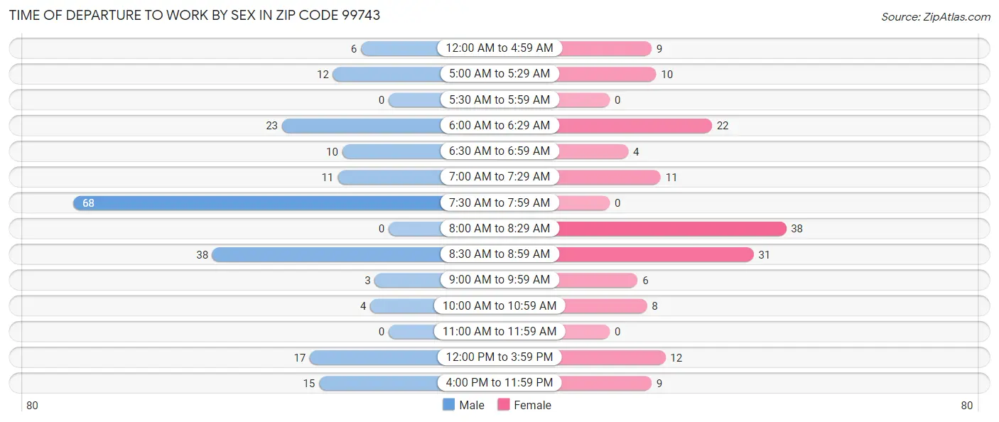 Time of Departure to Work by Sex in Zip Code 99743