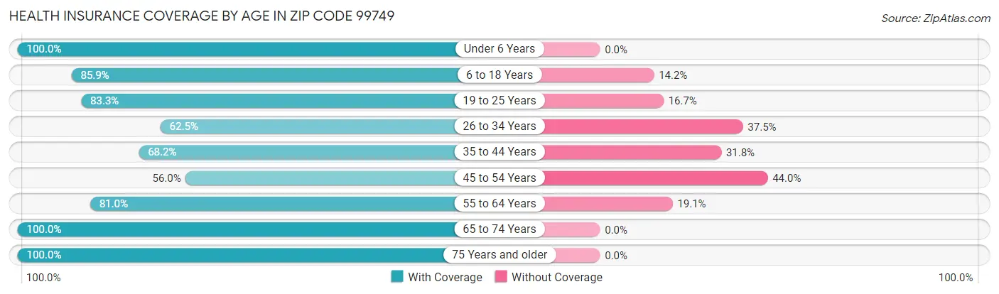 Health Insurance Coverage by Age in Zip Code 99749