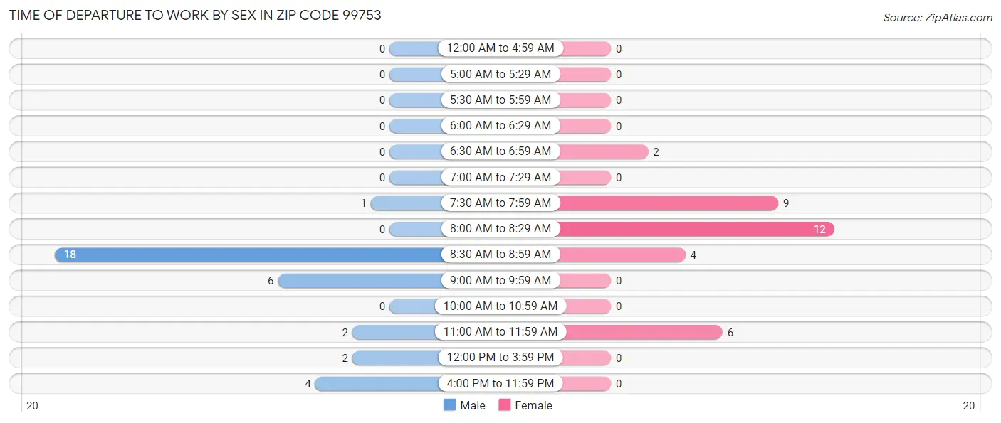 Time of Departure to Work by Sex in Zip Code 99753