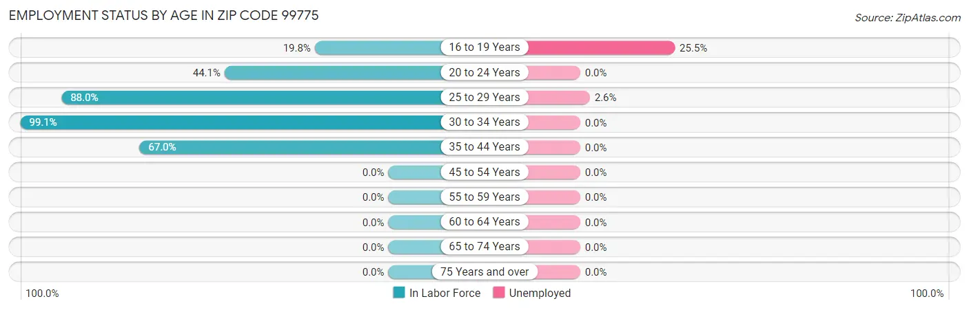 Employment Status by Age in Zip Code 99775