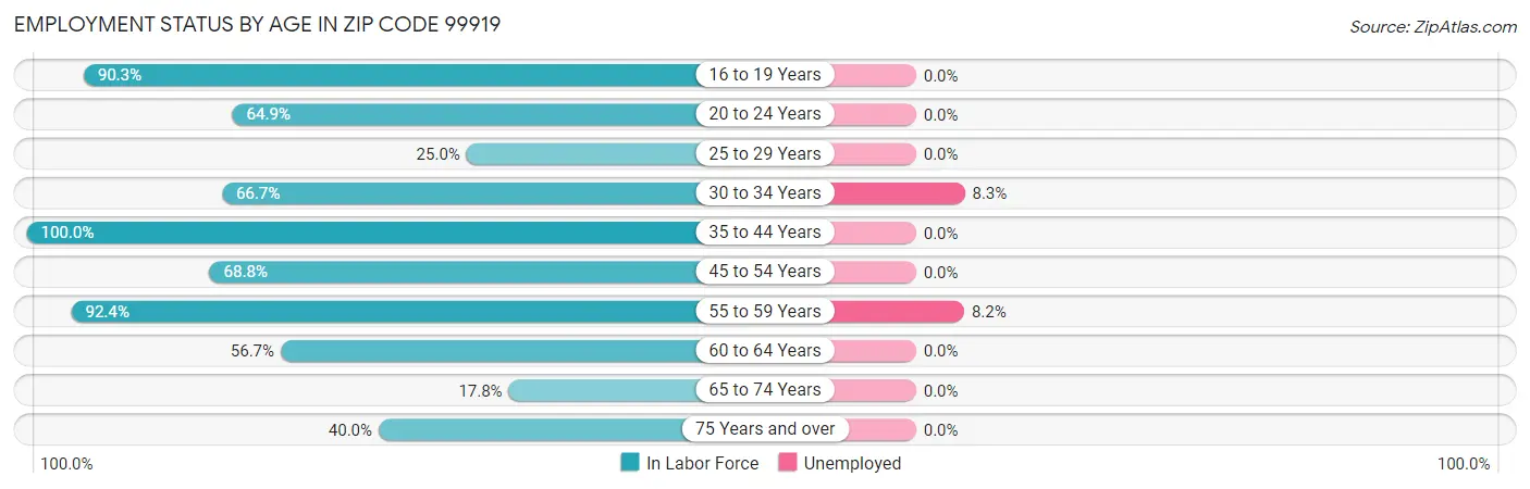 Employment Status by Age in Zip Code 99919