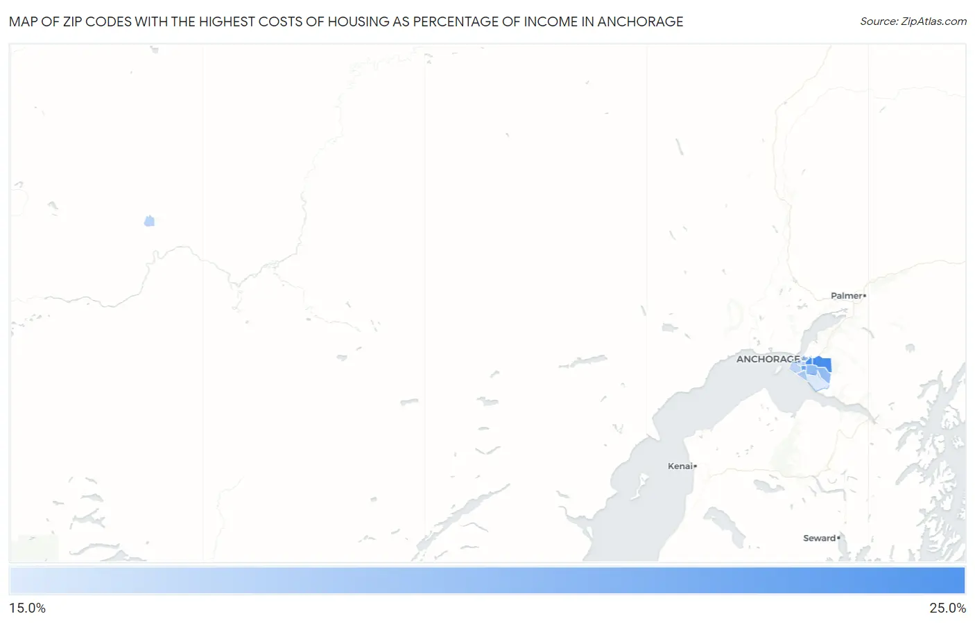 Zip Codes with the Highest Costs of Housing as Percentage of Income in Anchorage Map