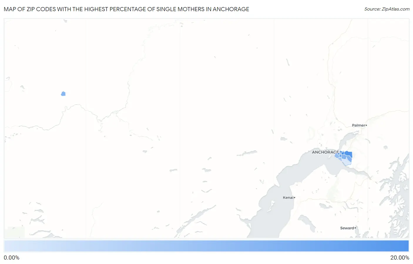 Zip Codes with the Highest Percentage of Single Mothers in Anchorage Map