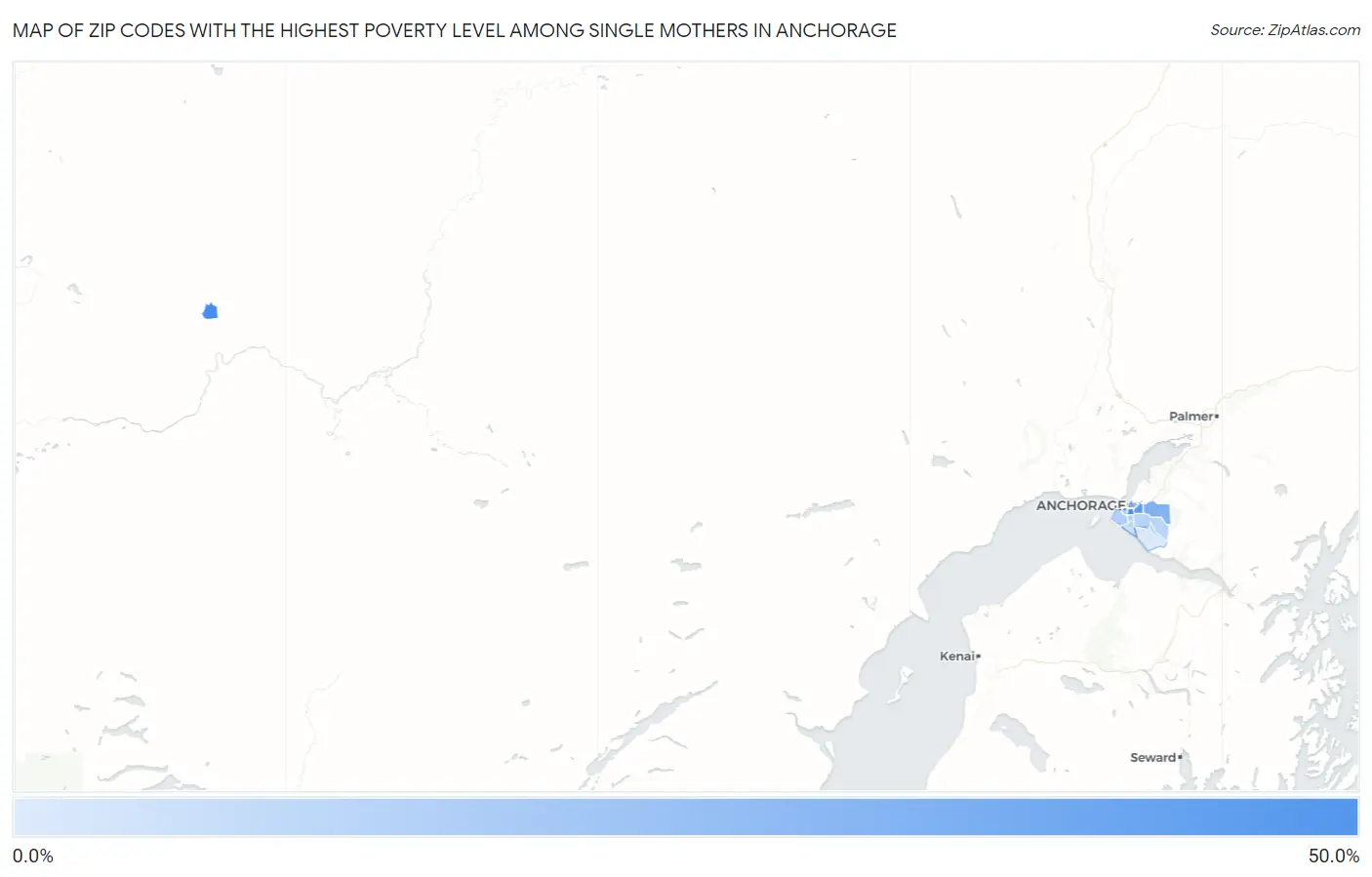 Zip Codes with the Highest Poverty Level Among Single Mothers in Anchorage Map