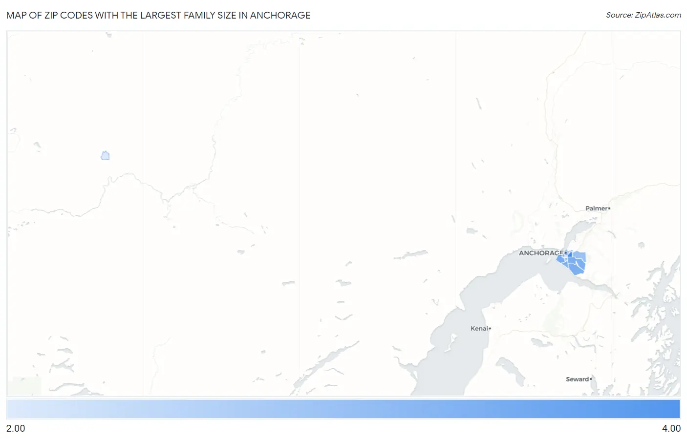 Zip Codes with the Largest Family Size in Anchorage Map
