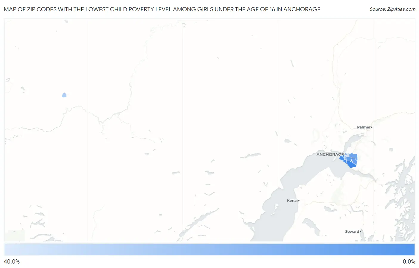 Zip Codes with the Lowest Child Poverty Level Among Girls Under the Age of 16 in Anchorage Map