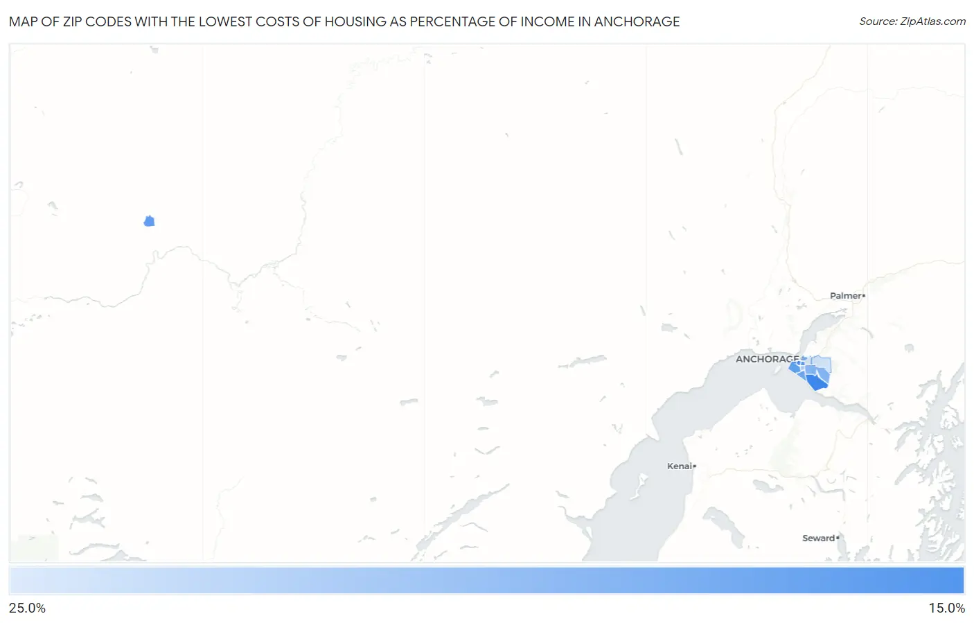 Zip Codes with the Lowest Costs of Housing as Percentage of Income in Anchorage Map