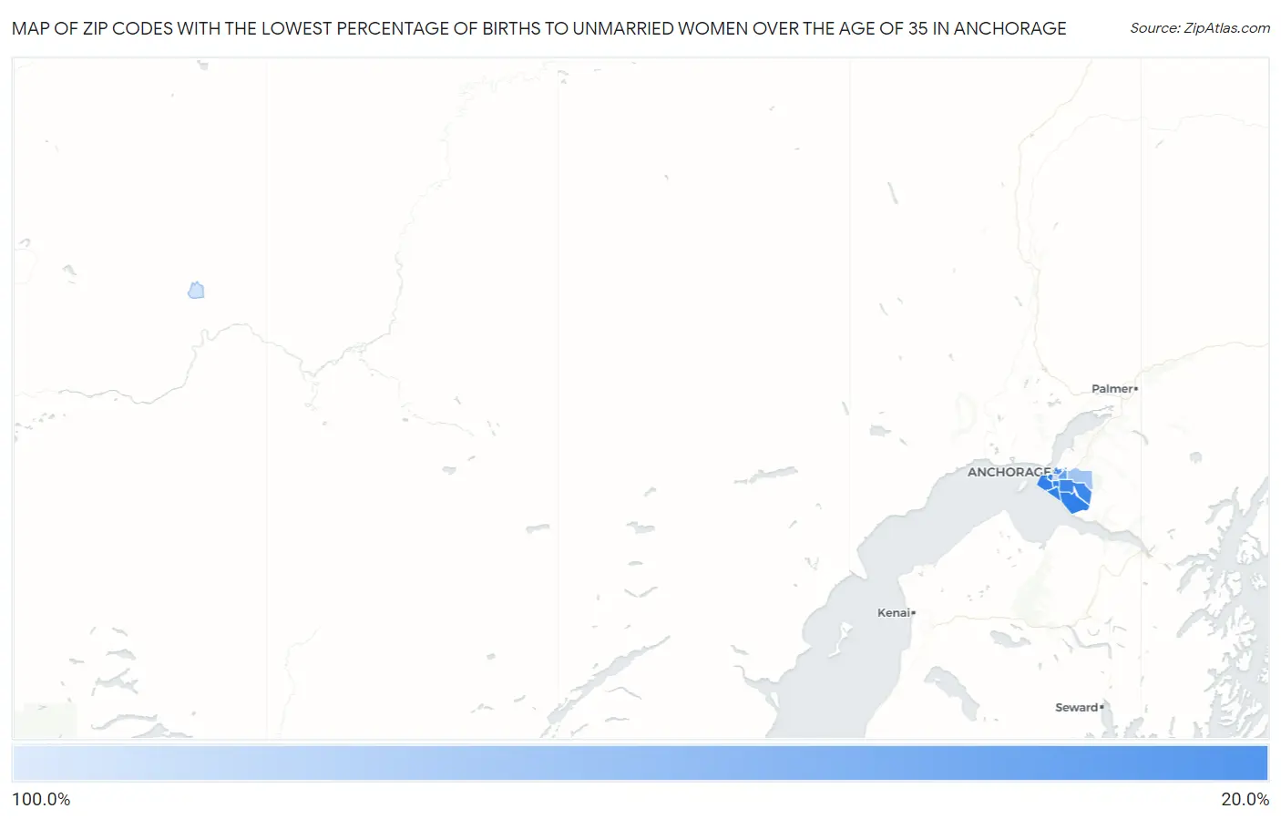 Zip Codes with the Lowest Percentage of Births to Unmarried Women over the Age of 35 in Anchorage Map