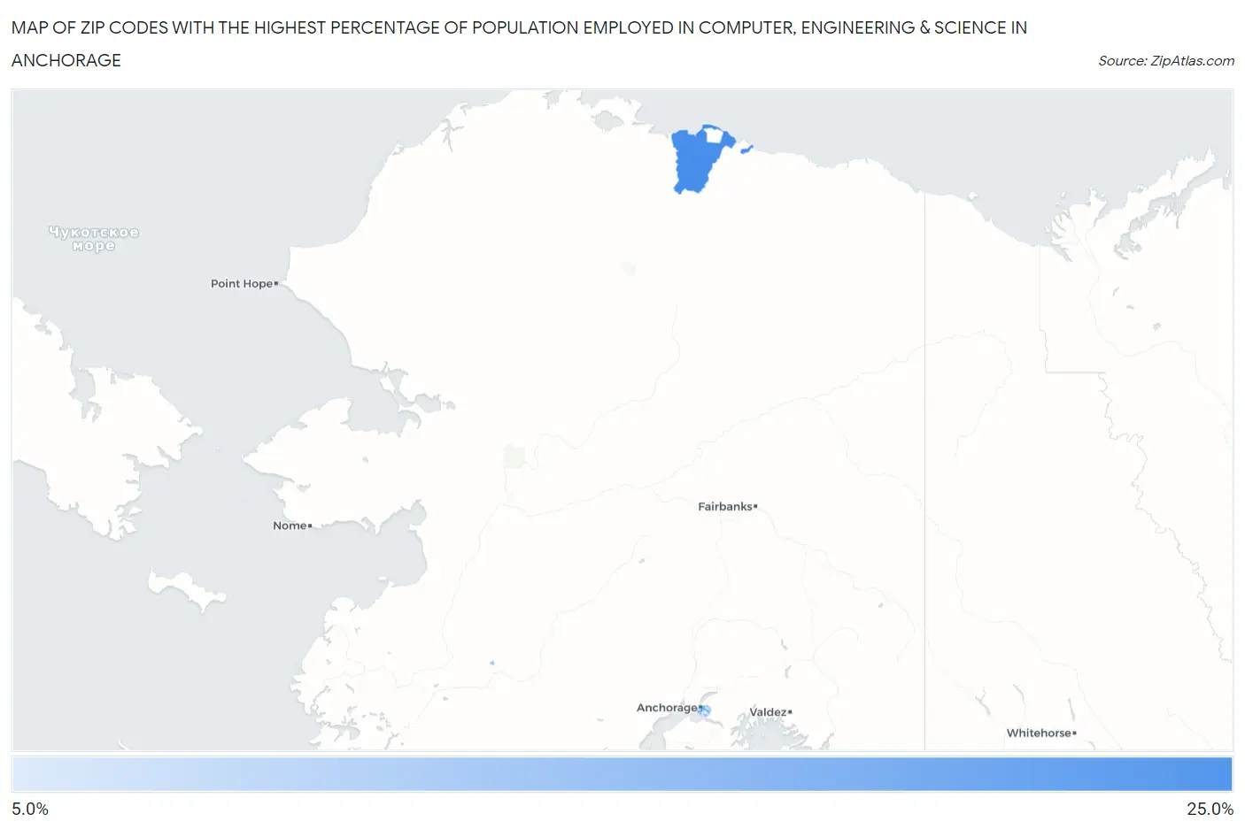 Zip Codes with the Highest Percentage of Population Employed in Computer, Engineering & Science in Anchorage Map