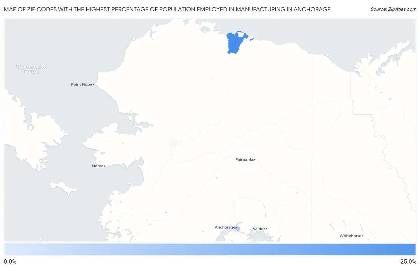 Zip Codes with the Highest Percentage of Population Employed in Manufacturing in Anchorage Map
