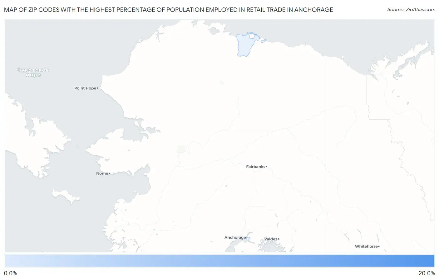 Zip Codes with the Highest Percentage of Population Employed in Retail Trade in Anchorage Map