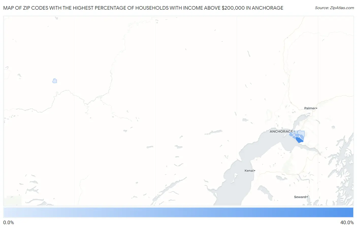 Zip Codes with the Highest Percentage of Households with Income Above $200,000 in Anchorage Map