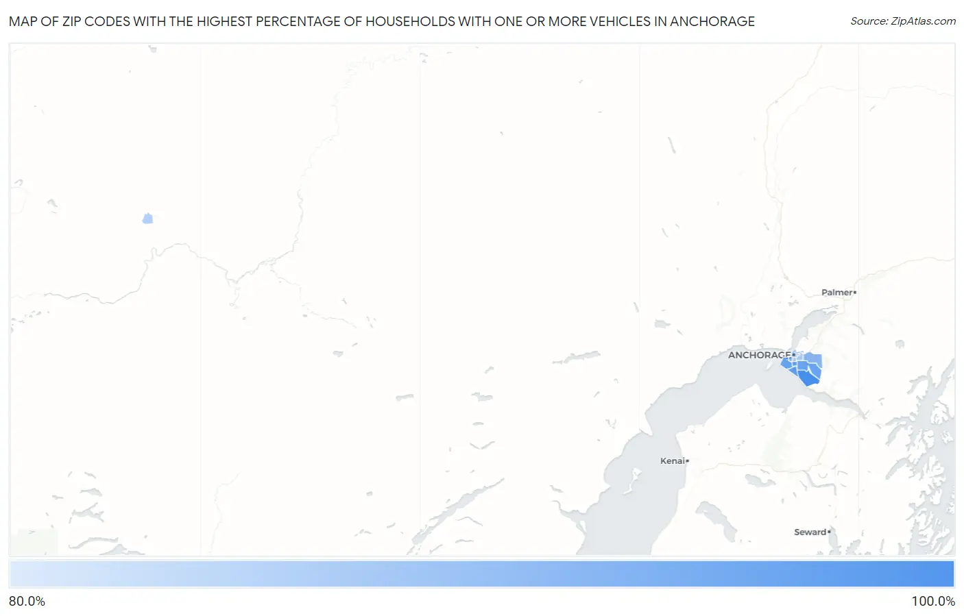 Zip Codes with the Highest Percentage of Households With One or more Vehicles in Anchorage Map