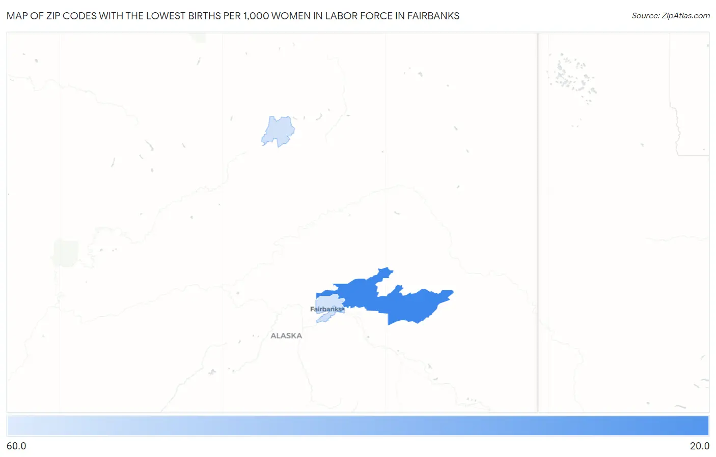 Zip Codes with the Lowest Births per 1,000 Women in Labor Force in Fairbanks Map