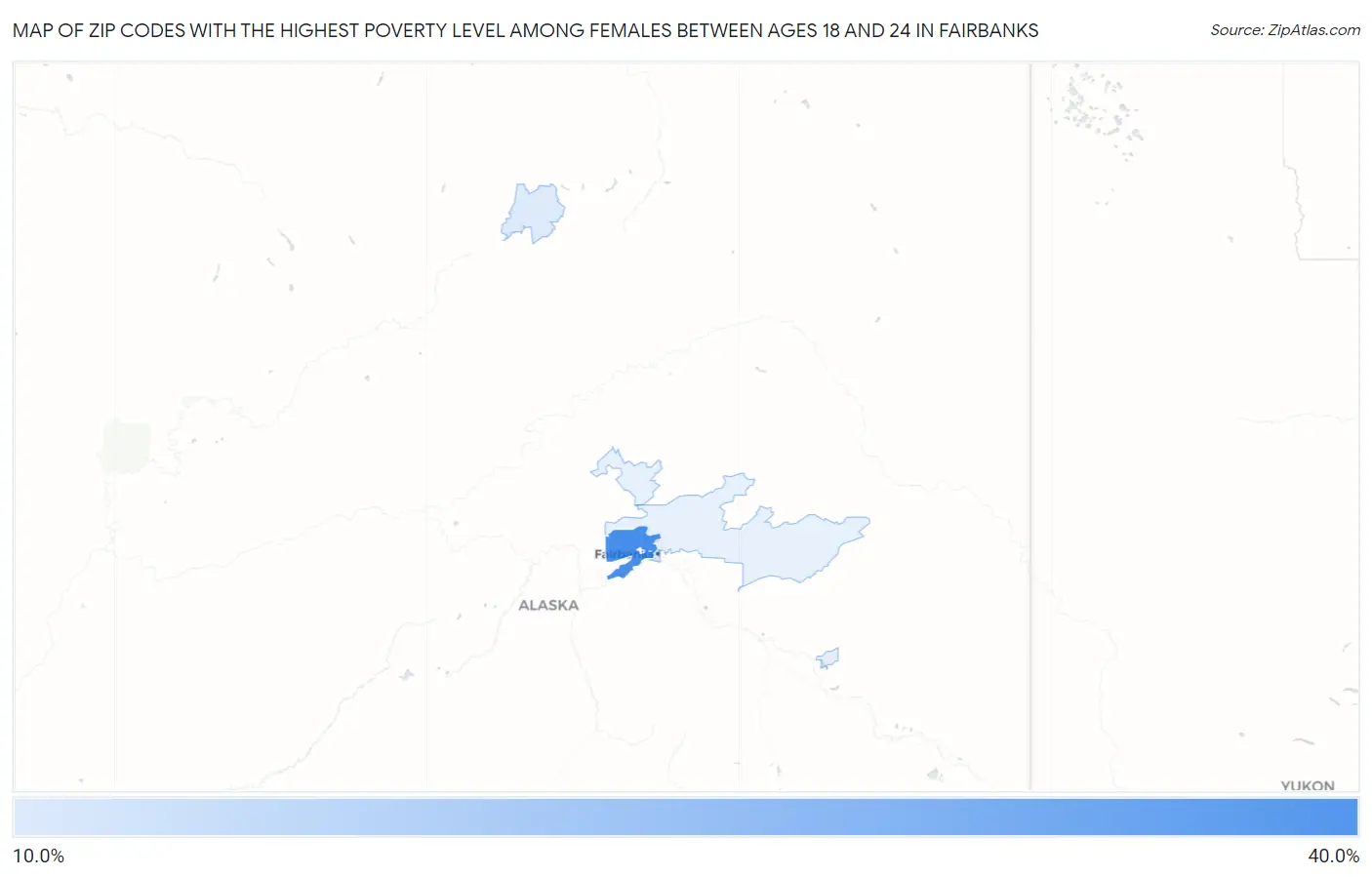 Zip Codes with the Highest Poverty Level Among Females Between Ages 18 and 24 in Fairbanks Map