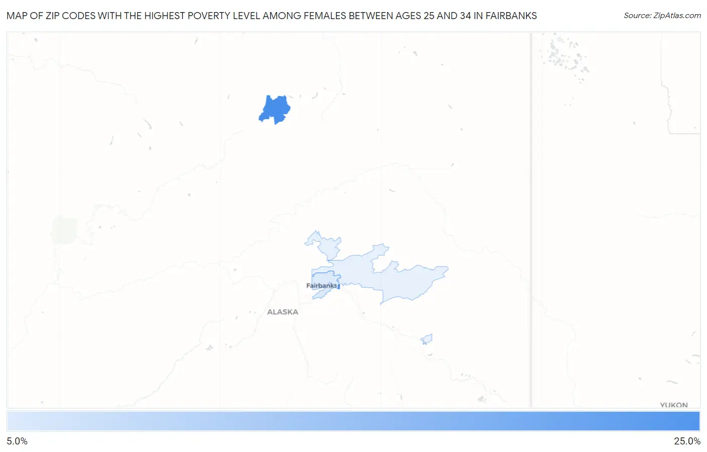 Zip Codes with the Highest Poverty Level Among Females Between Ages 25 and 34 in Fairbanks Map